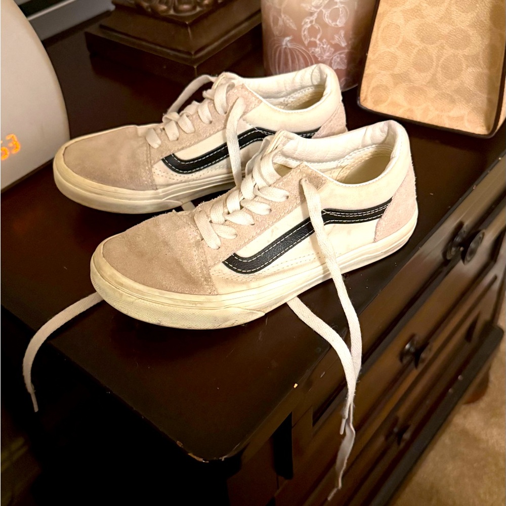 Kids Vans Sneakers Beige suede and Black logo accent Youth Size US: 2.0